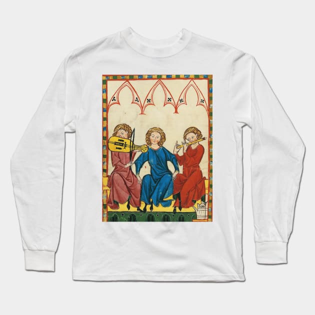 MEDIEVAL MUSIC AND MUSICIANS ,ANTIQUE MINIATURE WITH WILD ROSES Long Sleeve T-Shirt by BulganLumini